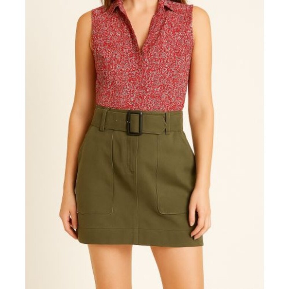 Banana Republic Utility Mini Skirt Size 2 Olive Green Cotton Belted High Waist